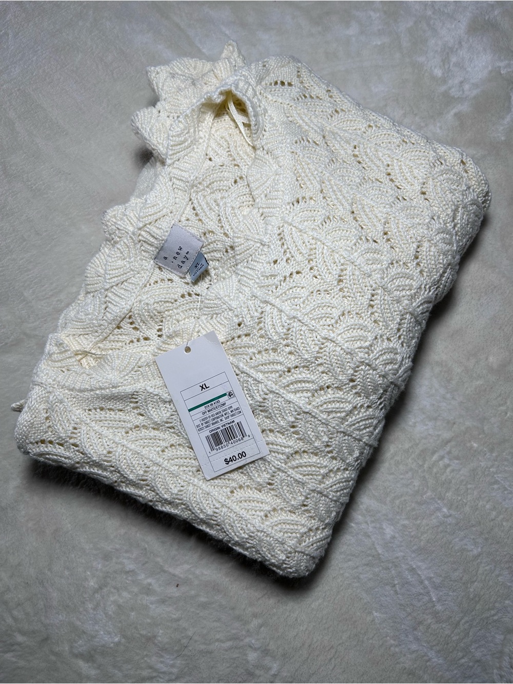NWT XL Women's Short Sleeve Pointelle Mini Crochet Dress - A New Day, Off-White - Picture 8 of 9